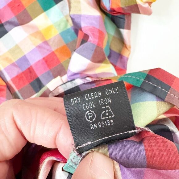 Lafayette New York 148 Square Neck Multicolor Plaid Short Sleeve Belted Blouse 8 - Picture 7 of 8